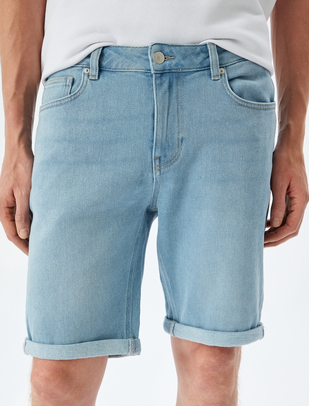 Bermuda Pamuklu Cep Detaylı Slim Fit Kot Şort_4