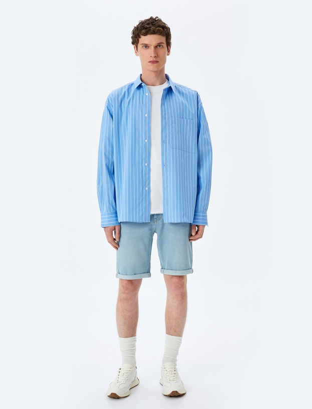 Bermuda Pamuklu Cep Detaylı Slim Fit Kot Şort_0