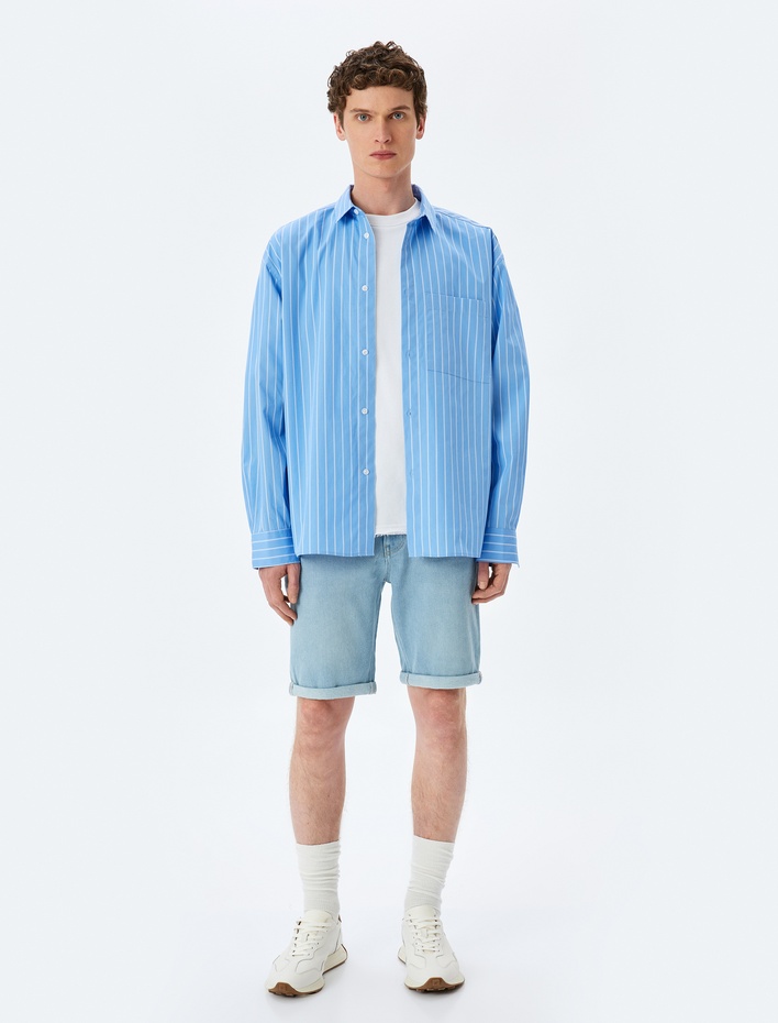  Bermuda Pamuklu Cep Detaylı Slim Fit Kot Şort