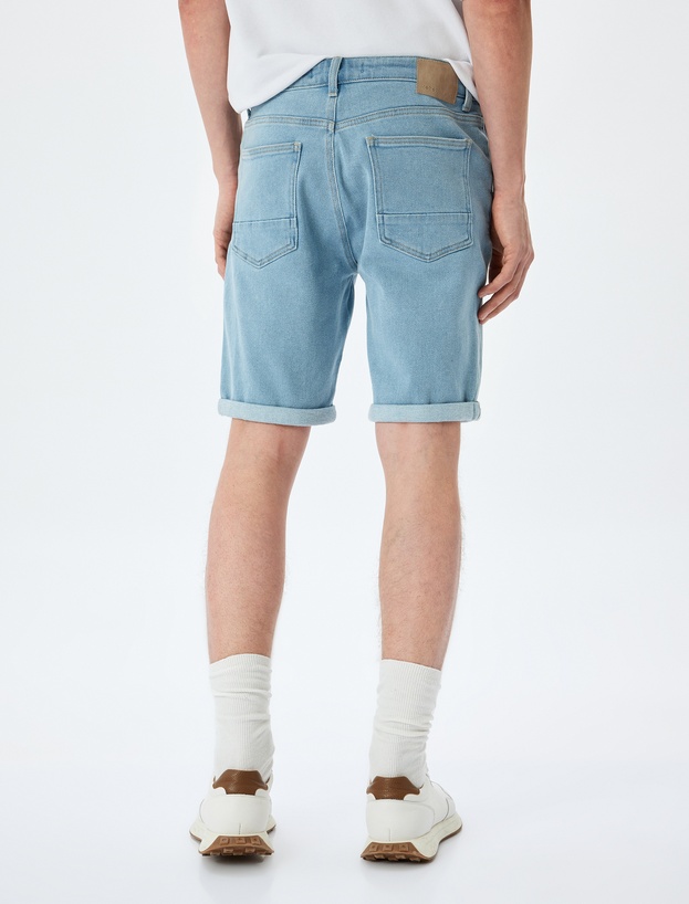 Bermuda Pamuklu Cep Detaylı Slim Fit Kot Şort_3