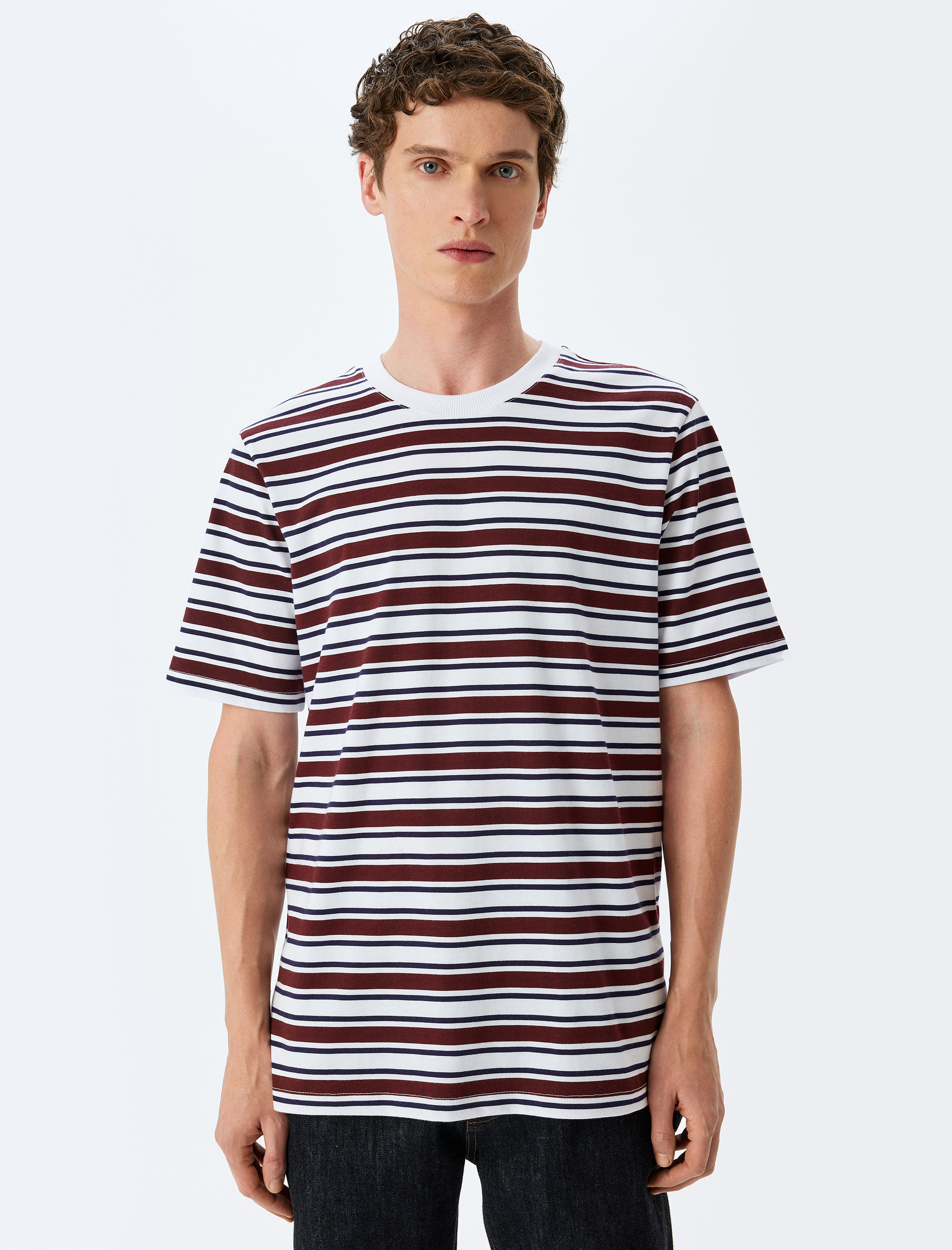   Bisiklet Yaka Regular Fit Kısa Kollu Pamuklu Çizgili Tişört