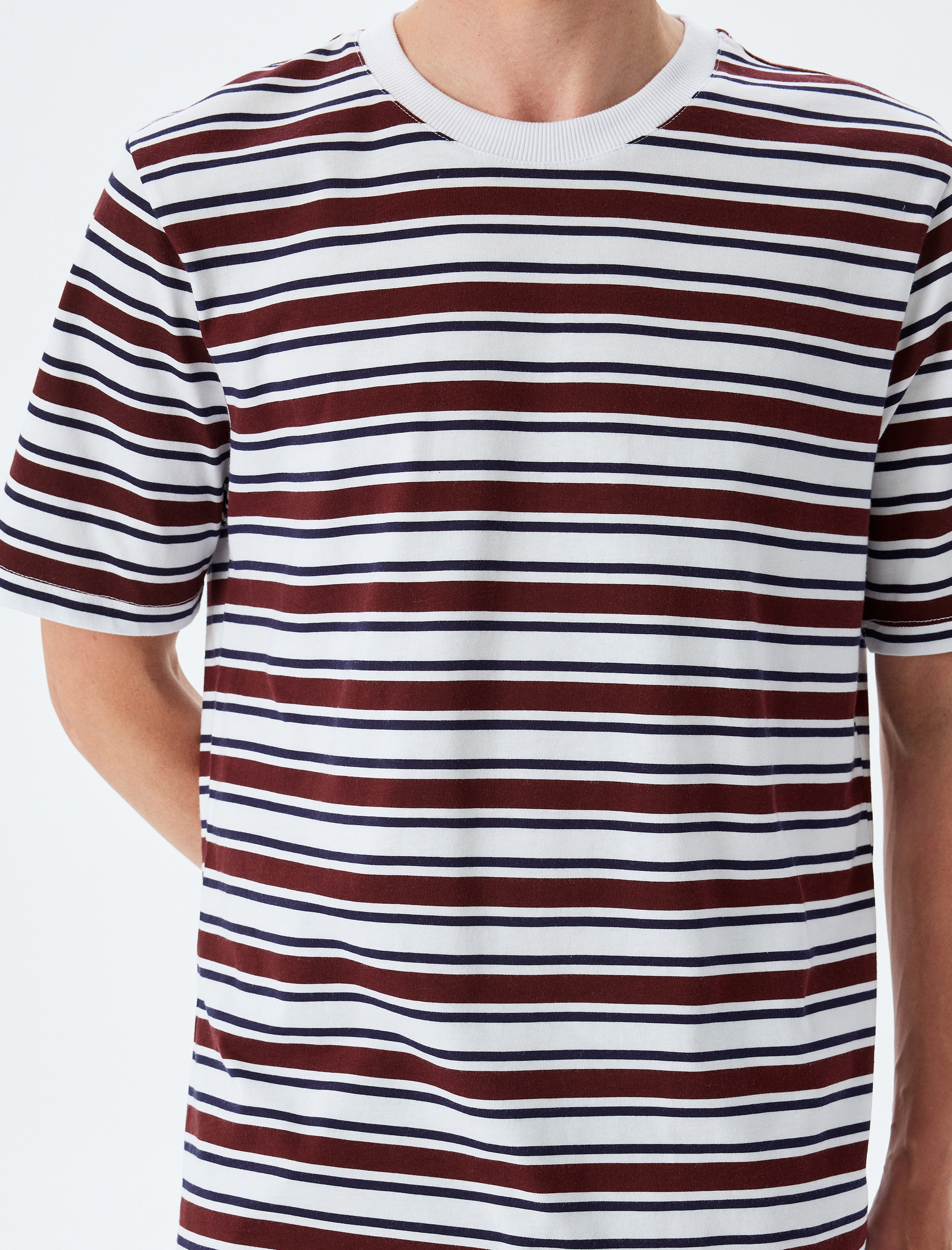   Bisiklet Yaka Regular Fit Kısa Kollu Pamuklu Çizgili Tişört