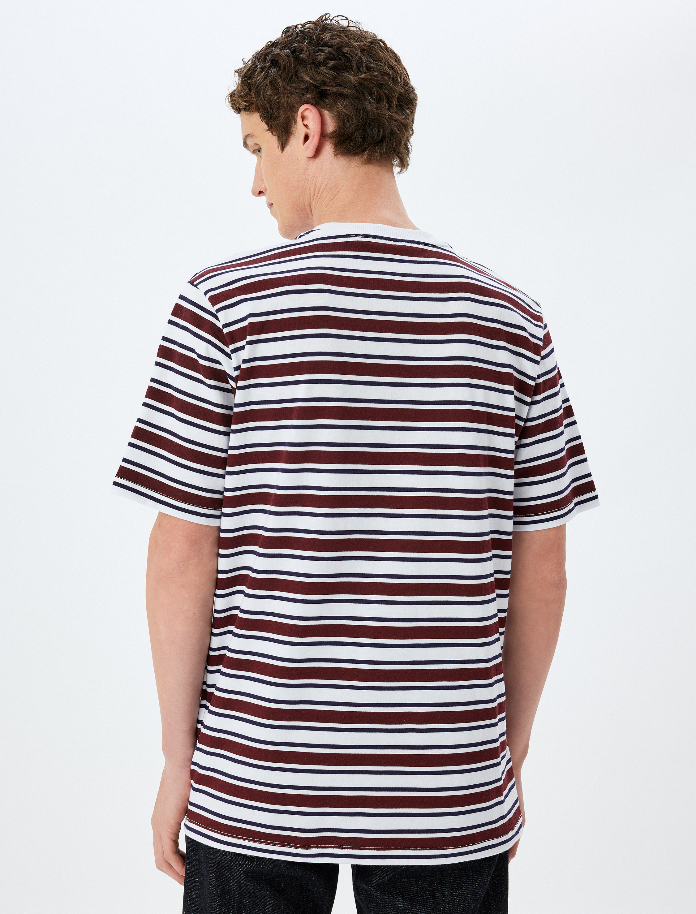   Bisiklet Yaka Regular Fit Kısa Kollu Pamuklu Çizgili Tişört