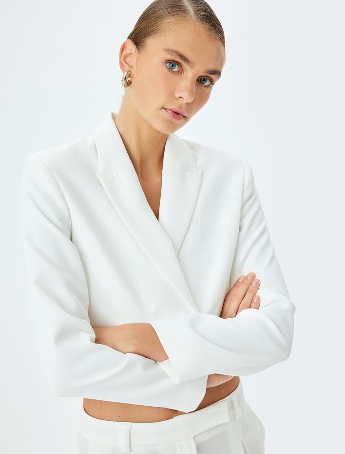  Düğmeli Kruvaze Crop Blazer Ceket