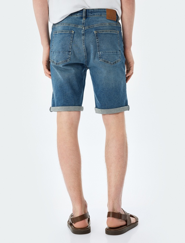 Bermuda Pamuklu Cep Detaylı Slim Fit Kot Şort_3