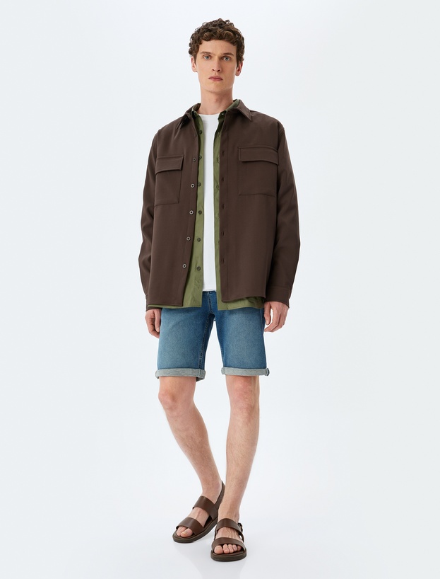 Bermuda Pamuklu Cep Detaylı Slim Fit Kot Şort_0