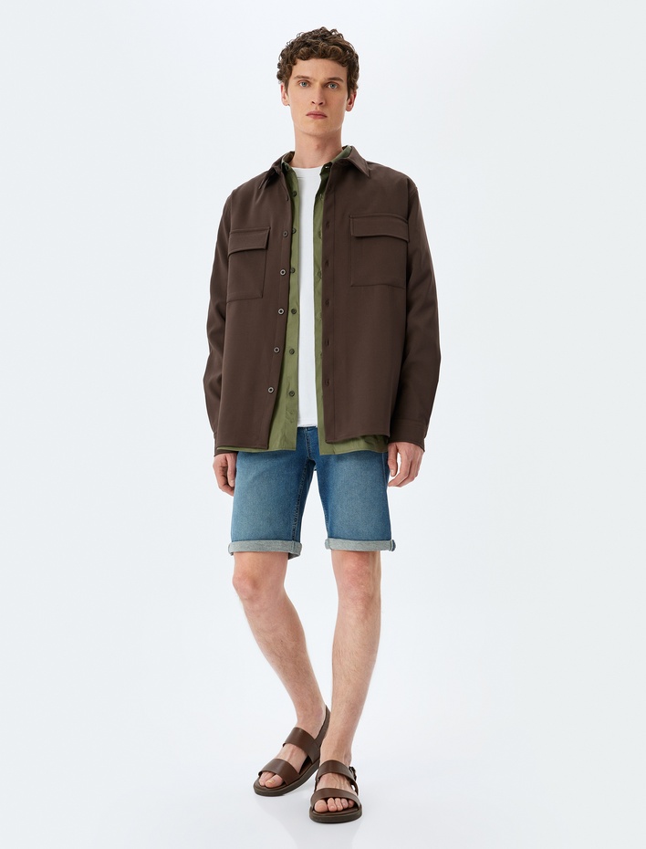  Bermuda Pamuklu Cep Detaylı Slim Fit Kot Şort