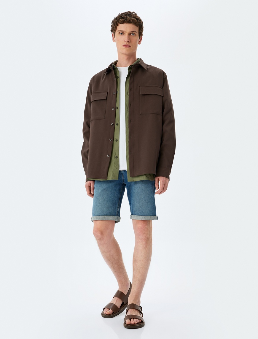   Bermuda Pamuklu Cep Detaylı Slim Fit Kot Şort