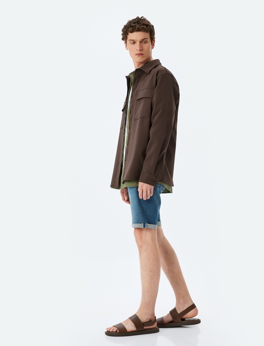   Bermuda Pamuklu Cep Detaylı Slim Fit Kot Şort