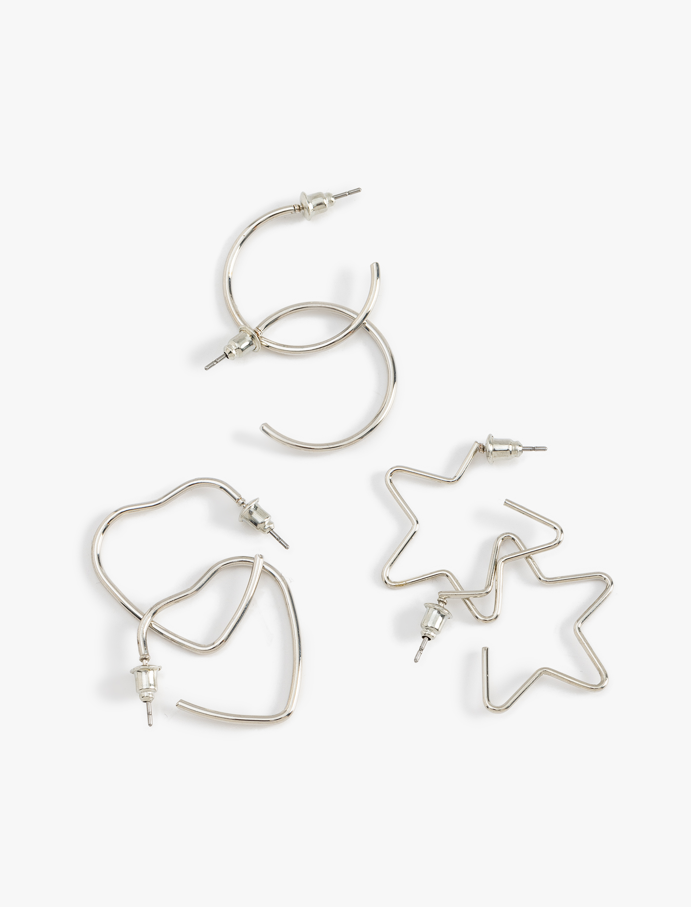  Kadın 3'lü Çelik Kalp Yıldız Şekilli Halka Küpe Seti