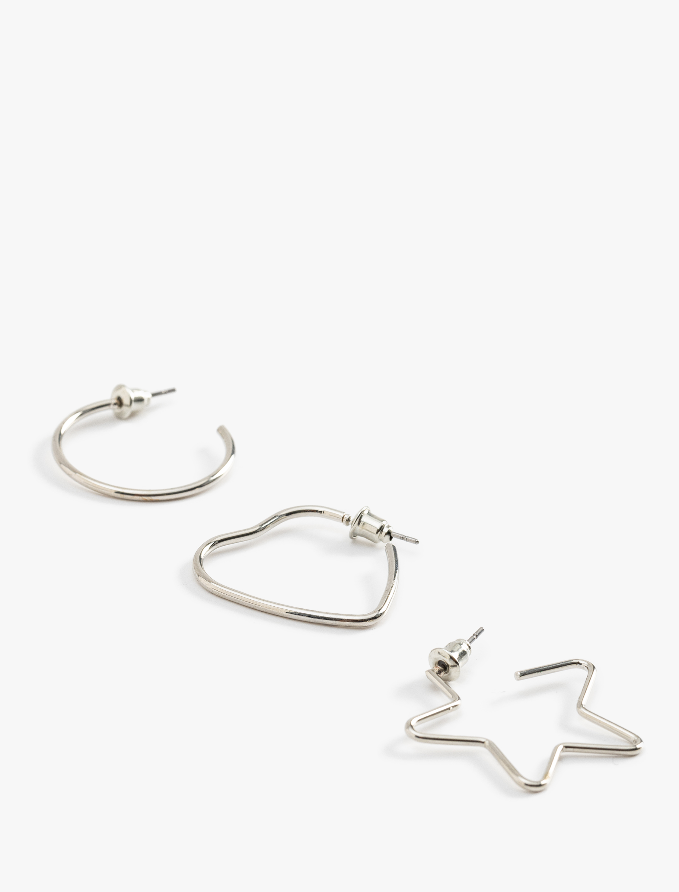  Kadın 3'lü Çelik Kalp Yıldız Şekilli Halka Küpe Seti