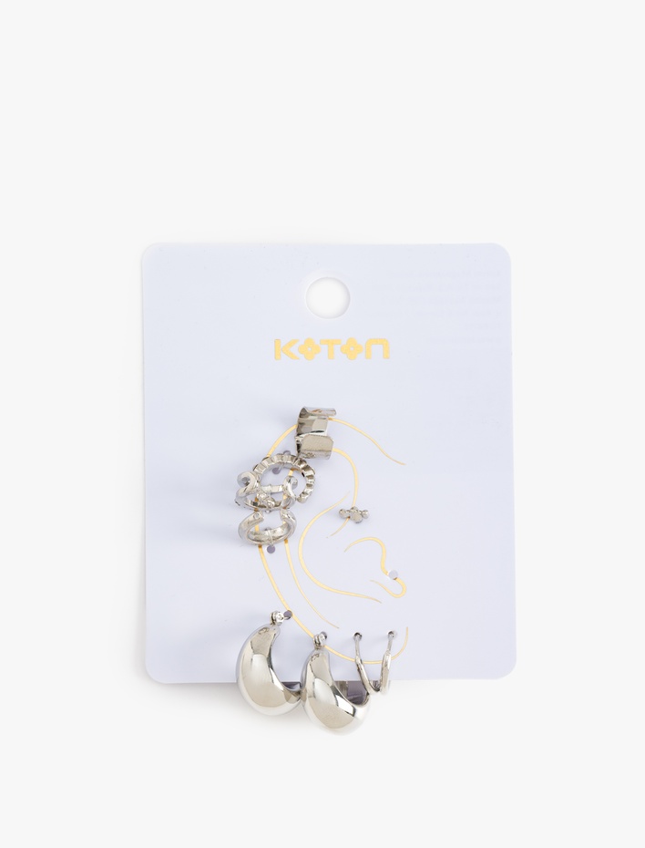 Kadın Çelik Karışımlı 7'li Kıkırdak Küpe Seti