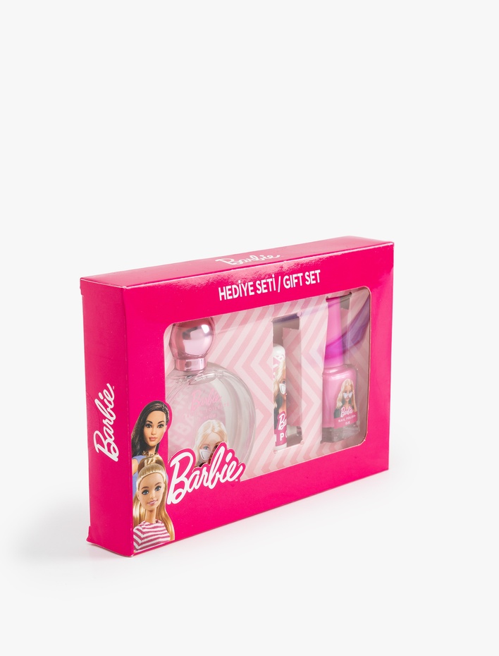 Kadın Barbie Lisanslı Oje Parfüm Dudak Nemlendirici Hediye Seti