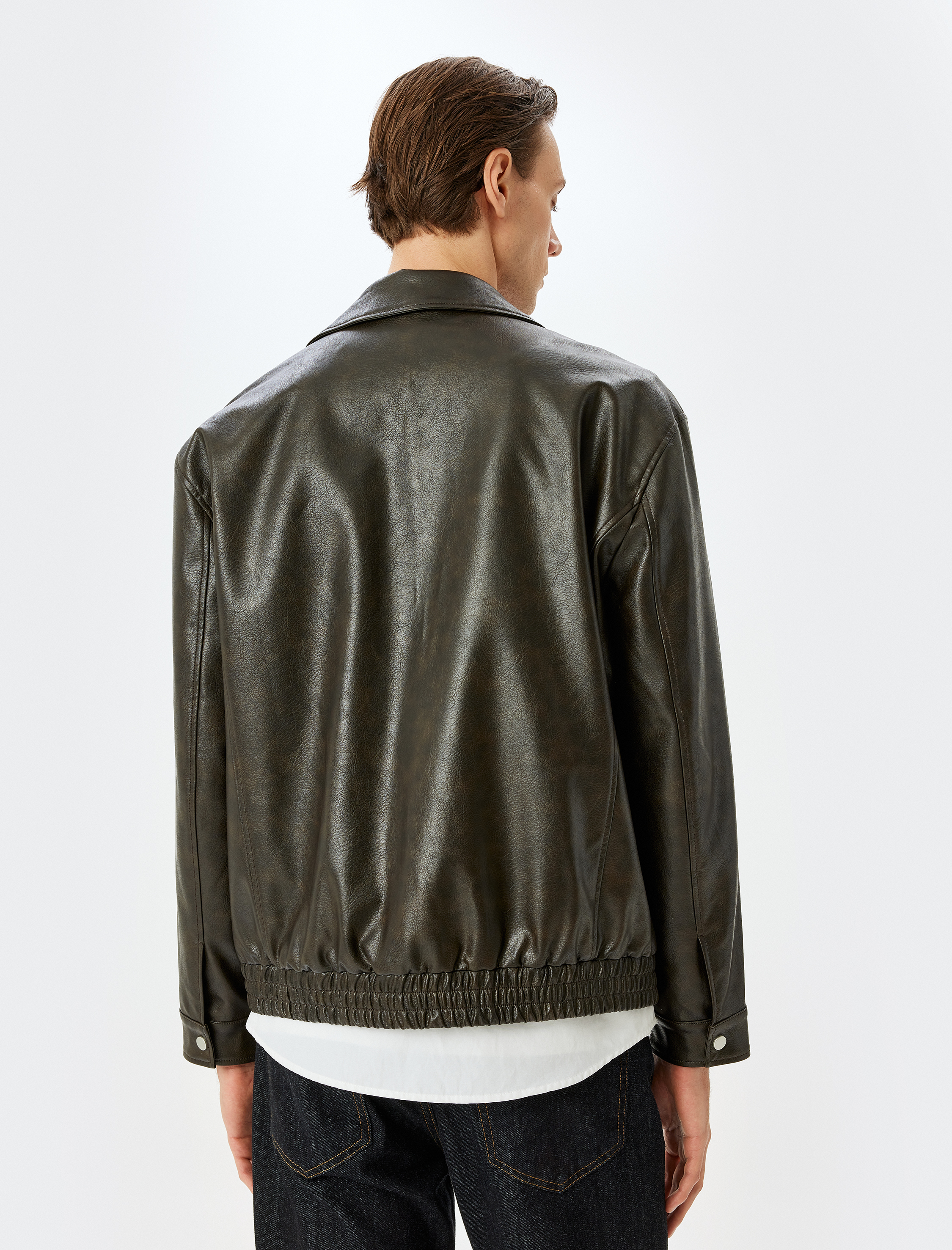 Viskon Karışımlı Cep Detaylı Fermuarlı Suni Deri Ceket