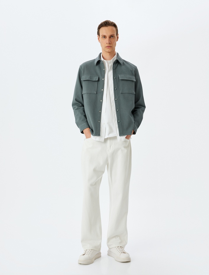  Uzun Kollu Pamuk Karışımlı Cep Detaylı Gömlek Ceket