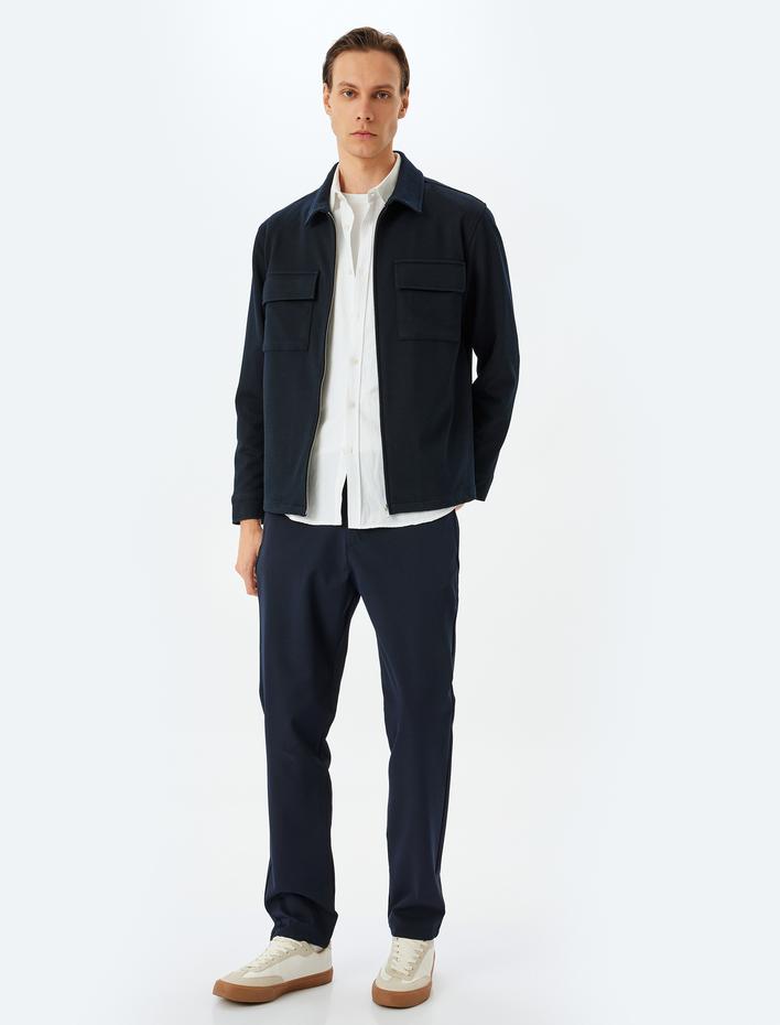  Kapaklı Cep Detaylı Viskon Karışımlı Fermuarlı Gömlek Ceket