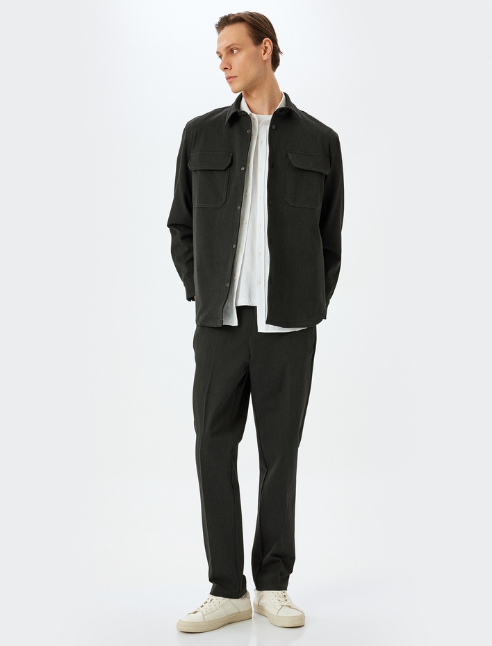  Çıtçıt Düğme Detaylı Viskon Karışımlı Kapaklı Cepli Gömlek Ceket