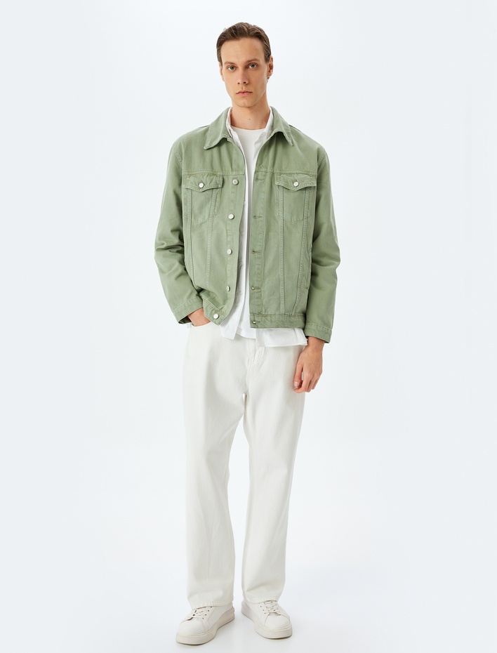  Pamuklu Kapaklı Cep Detaylı Düğmeli Kot Ceket