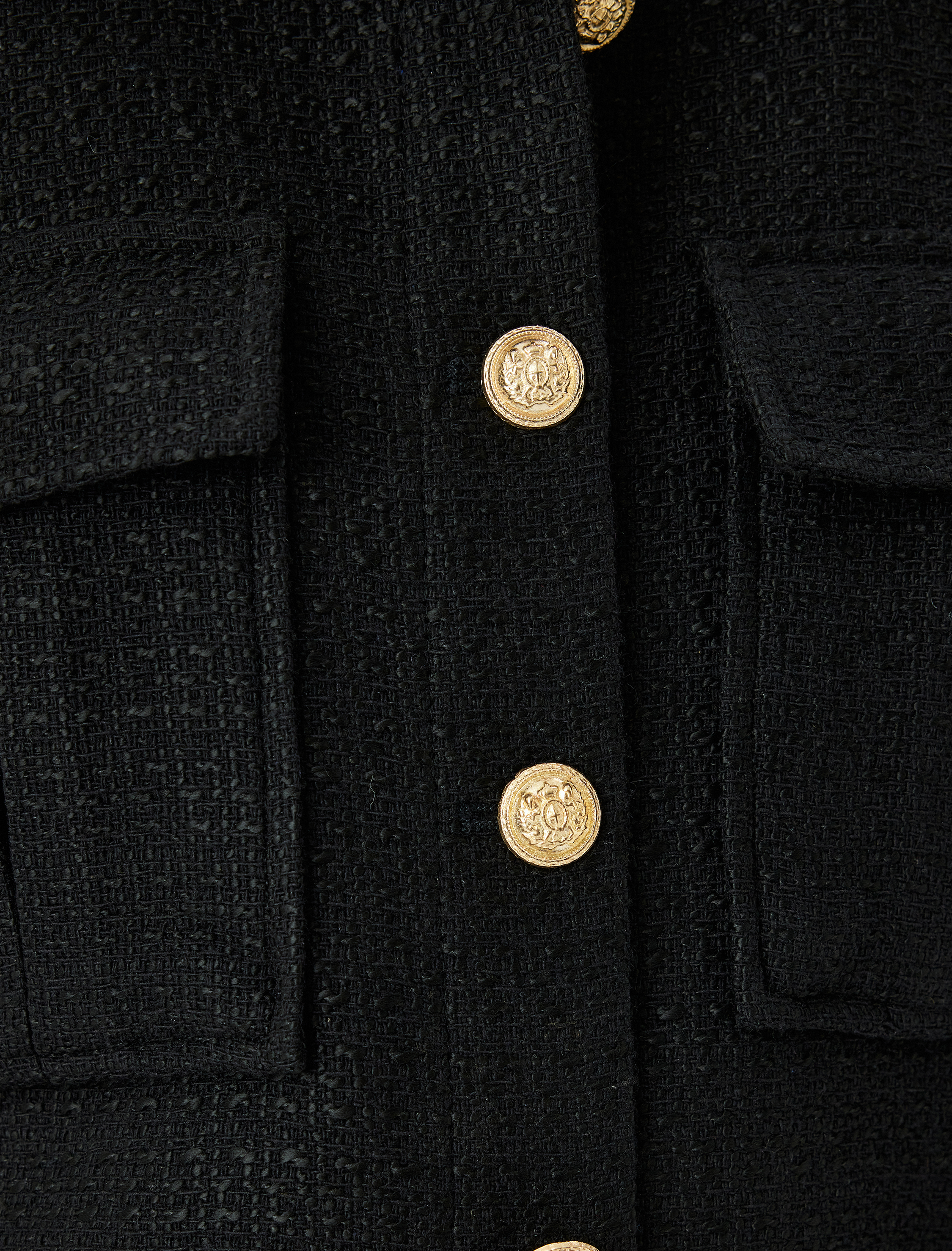   Gold Düğmeli Kapaklı Cep Detaylı Kolsuz Crop Tüvit Yelek