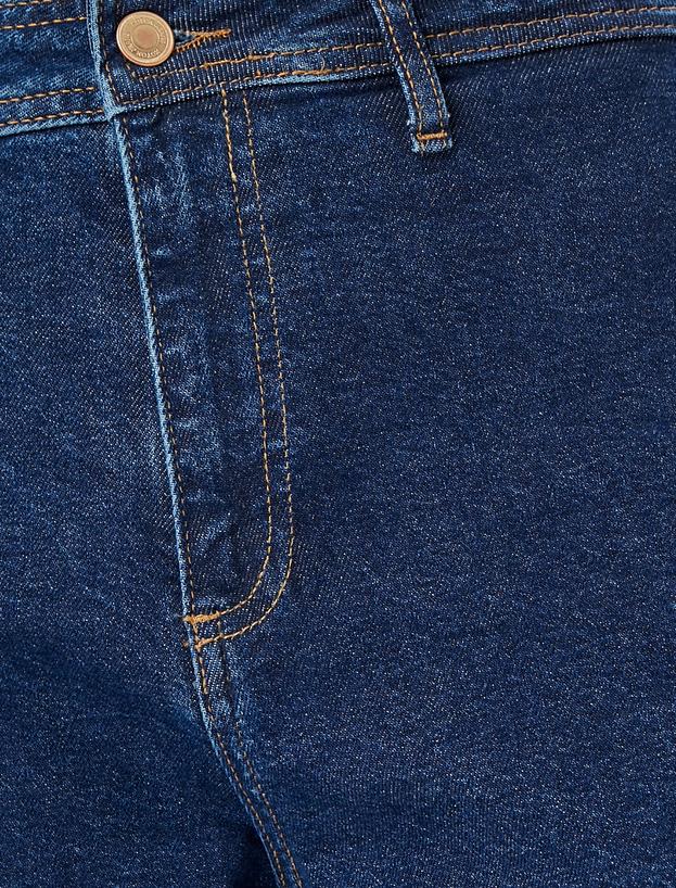 Geniş Kesik Paça Düğmeli Normal Bel Kot Pantolon - Culotte Jean_5