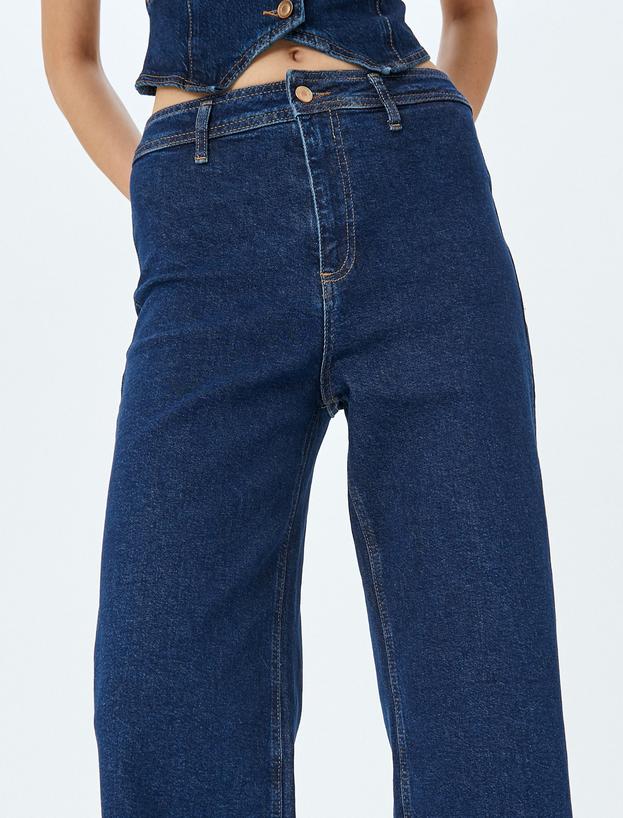 Geniş Kesik Paça Düğmeli Normal Bel Kot Pantolon - Culotte Jean_4