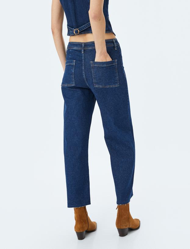 Geniş Kesik Paça Düğmeli Normal Bel Kot Pantolon - Culotte Jean_3