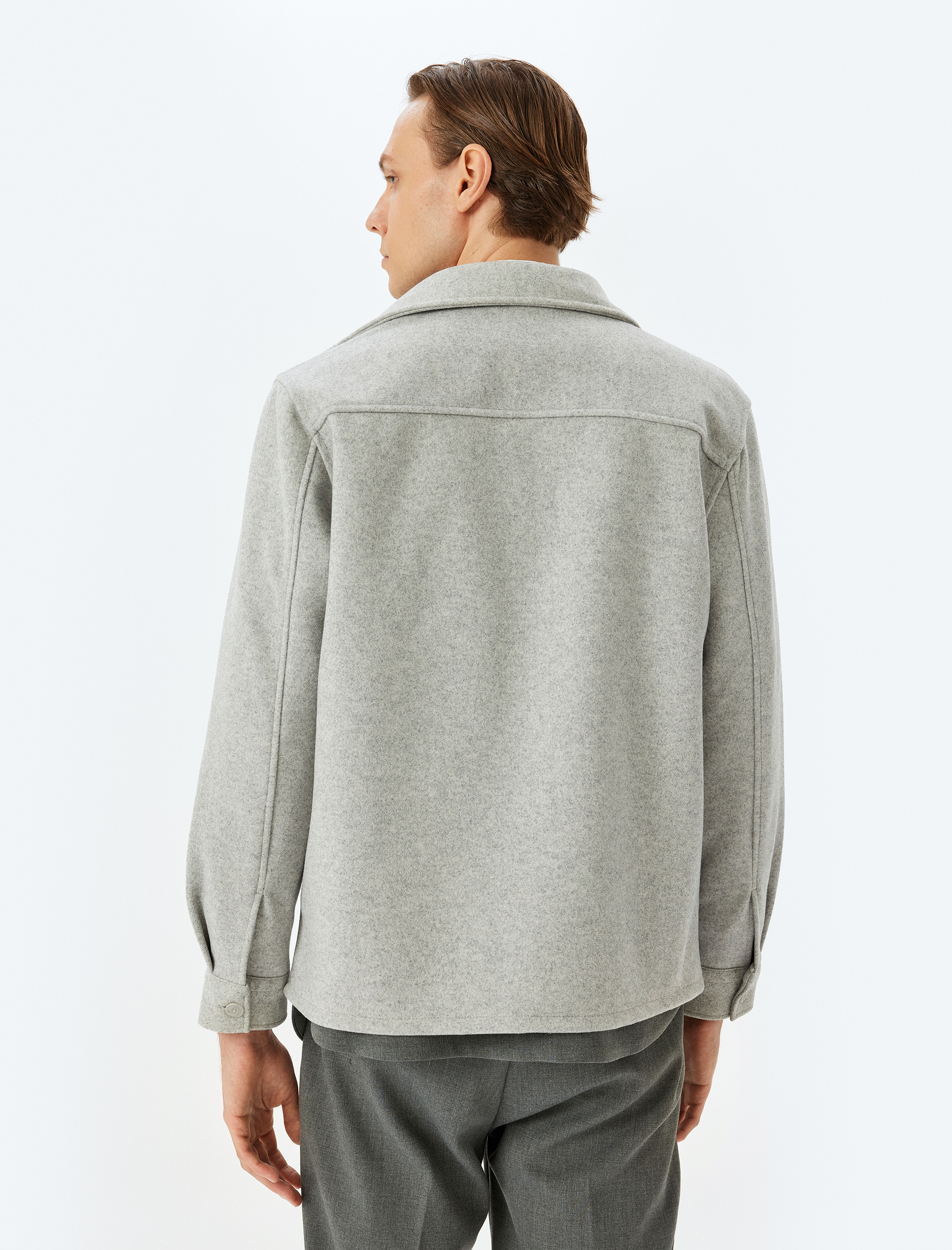 Viskon Karışımlı Regular Fit Cep Detaylı Uzun Kollu Kaşe Gömlek Ceket