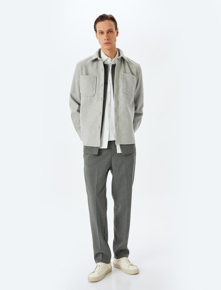  Viskon Karışımlı Regular Fit Cep Detaylı Uzun Kollu Kaşe Gömlek Ceket