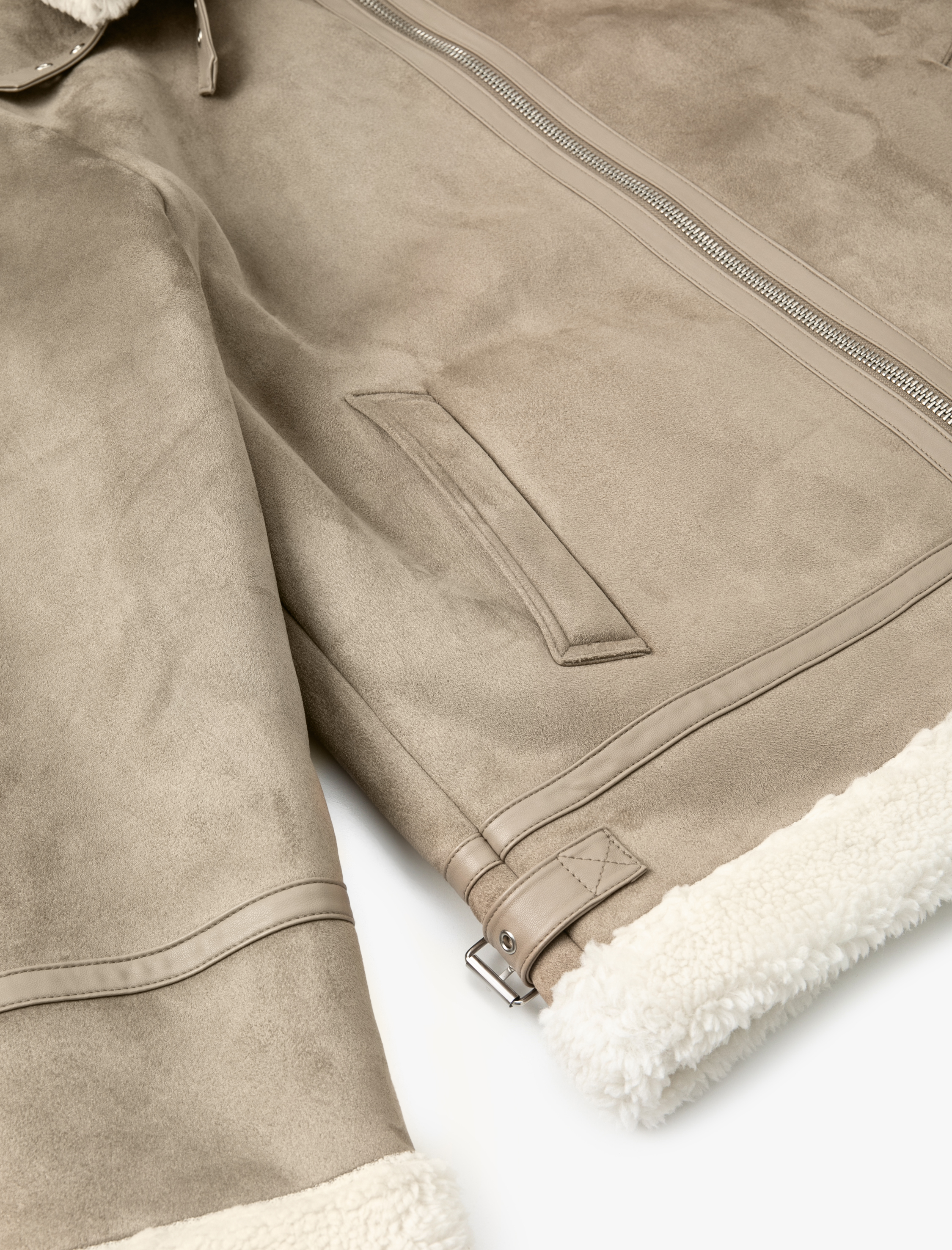   Süet Görünümlü Ceket Slim Fit İçi Peluş Fermuarlı Cep Detaylı