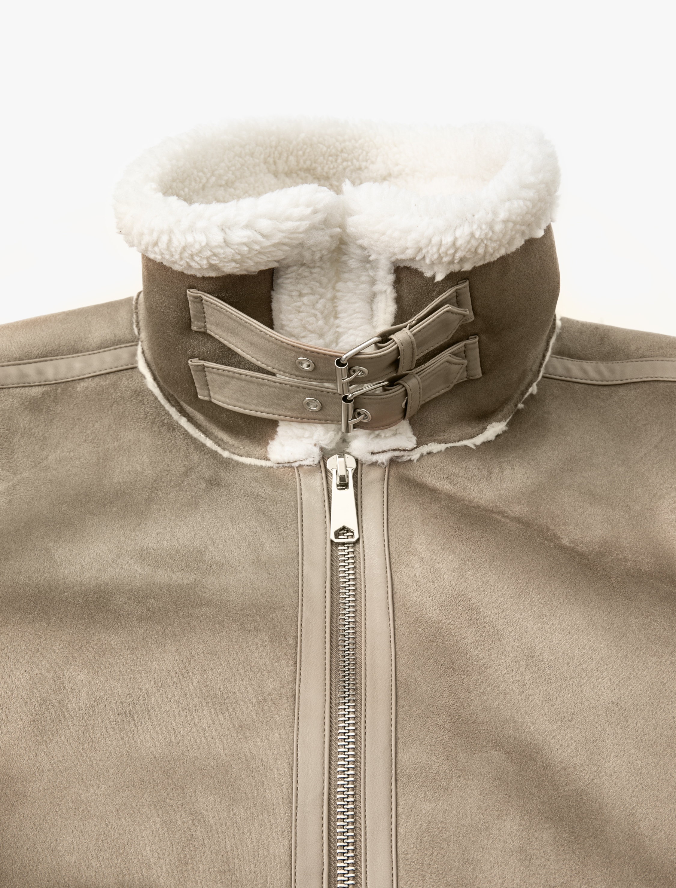   Süet Görünümlü Ceket Slim Fit İçi Peluş Fermuarlı Cep Detaylı