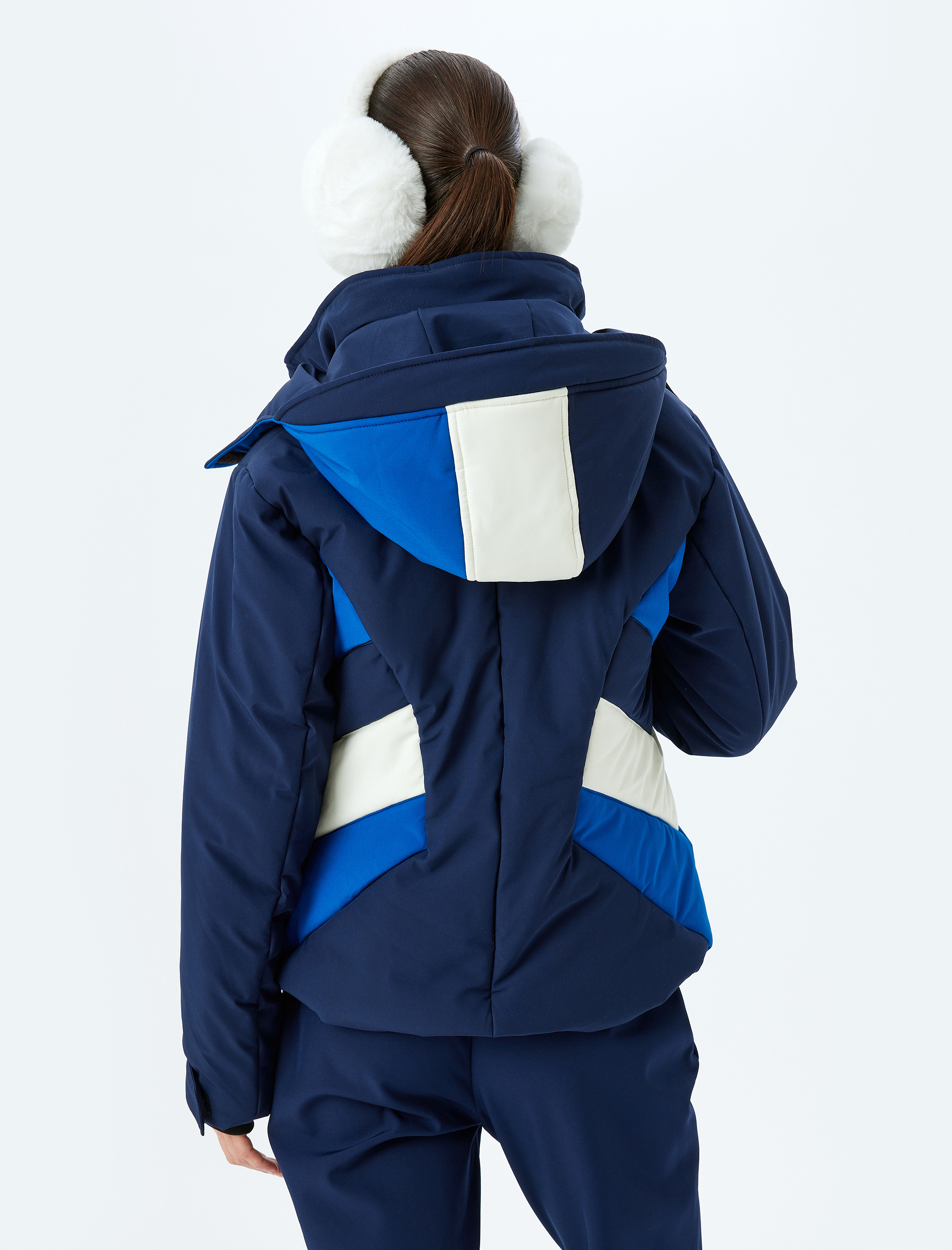 Renk Bloklu Çıkarılabilir Kapüşonlu Su Geçirmez Kayak Montu