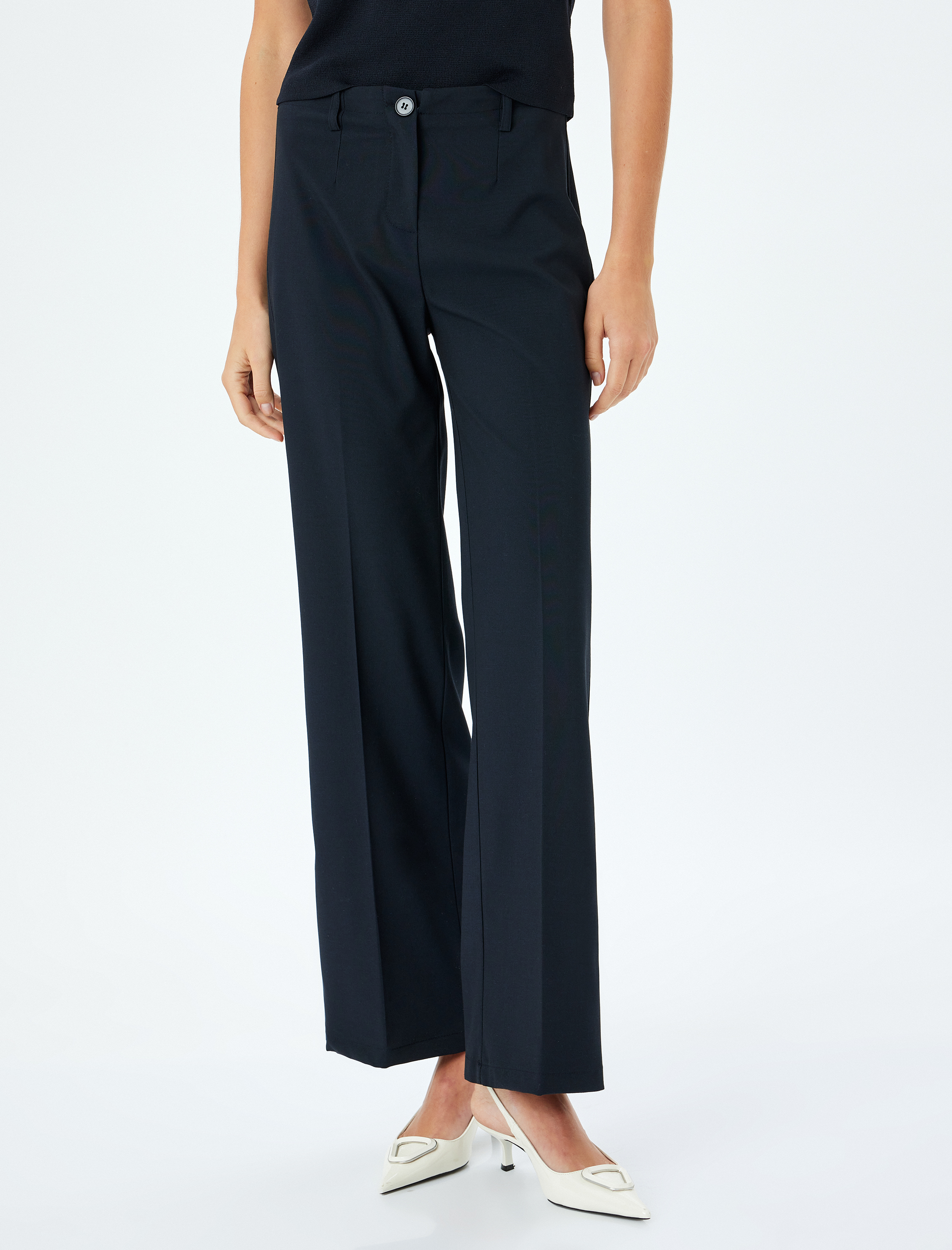   Standart Bel Ekstra Uzun Düz Bol Paça Kumaş Pantolon