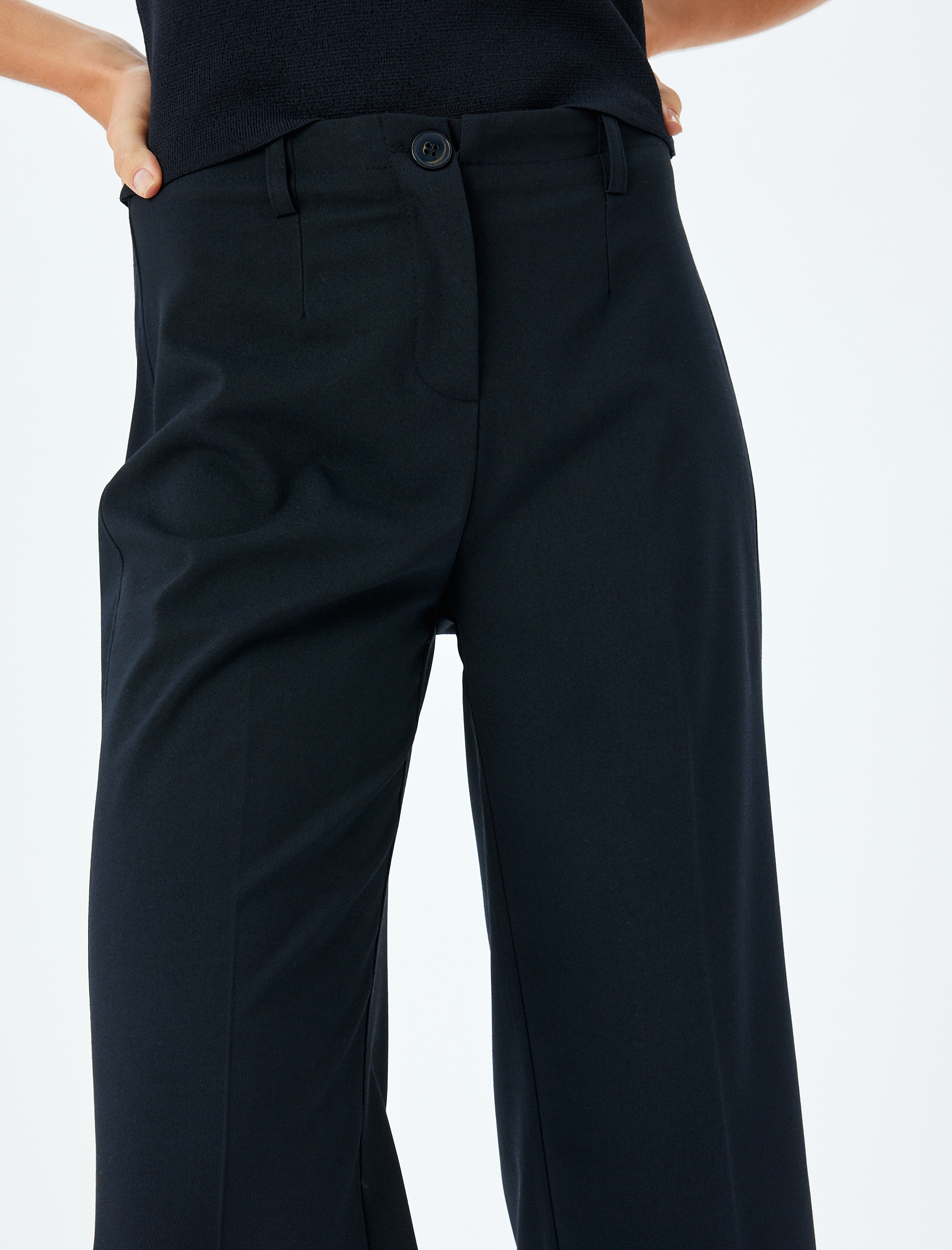   Standart Bel Ekstra Uzun Düz Bol Paça Kumaş Pantolon