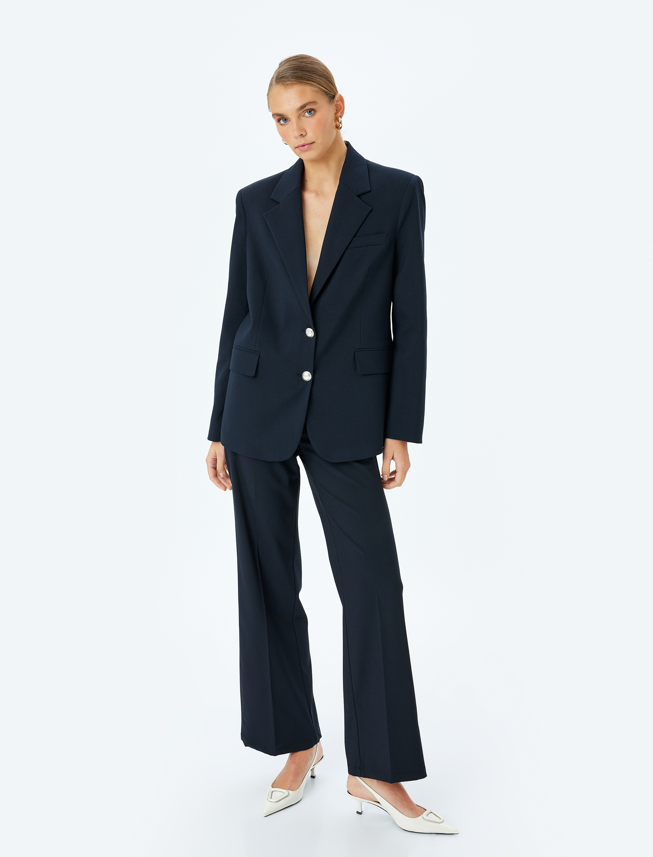   Standart Bel Ekstra Uzun Düz Bol Paça Kumaş Pantolon