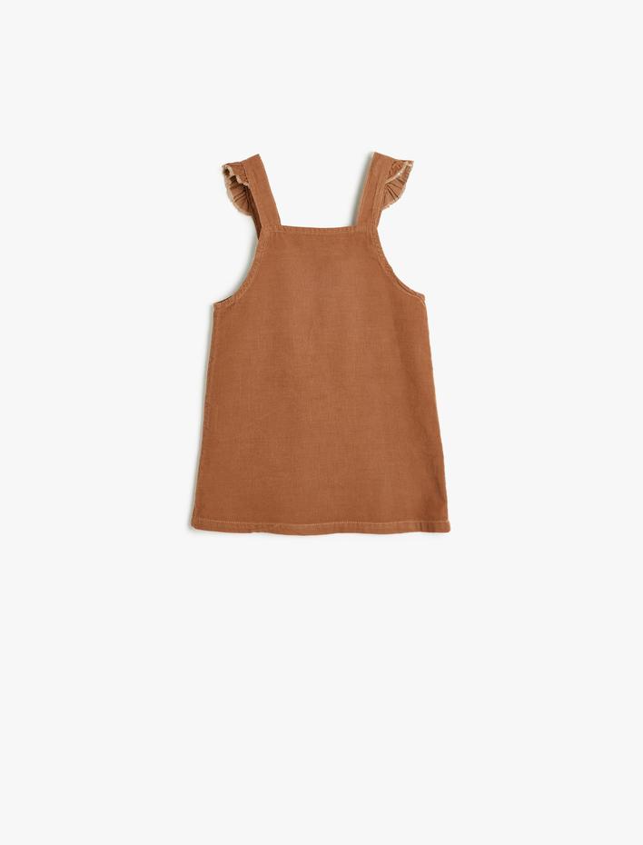 Kız Bebek Pamuklu Çiçek İşleme Detaylı Askılı Kadife Salopet Elbise