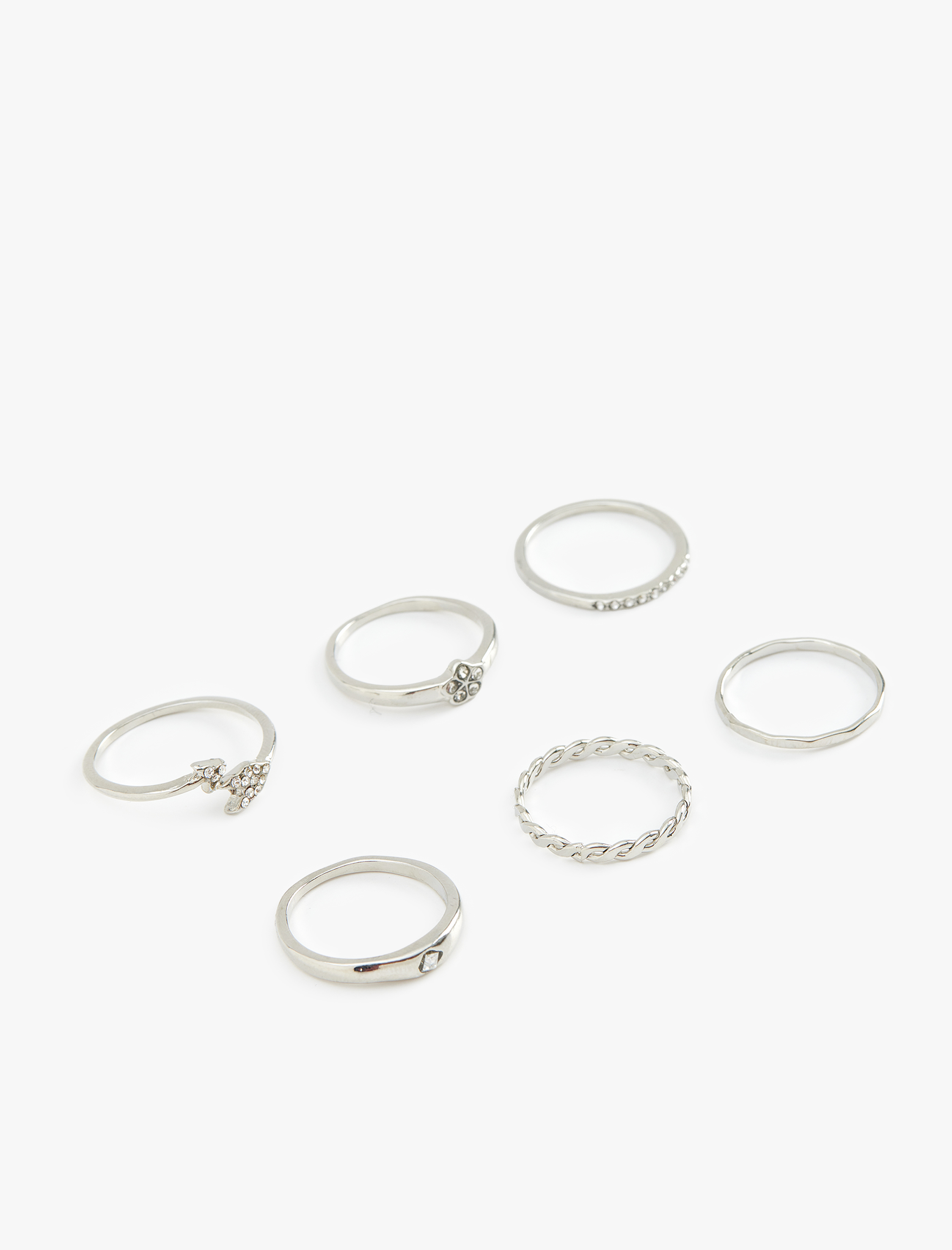  Kadın Çelik Karışımlı Taş detaylı 6'lı Yüzük Seti