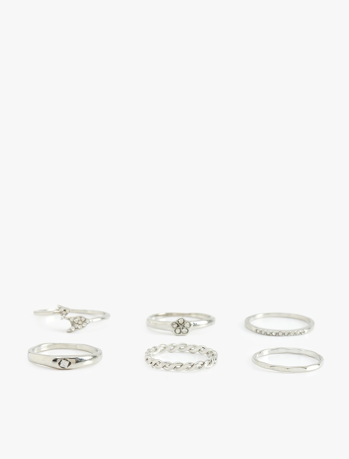 Kadın Çelik Karışımlı Taş detaylı 6'lı Yüzük Seti