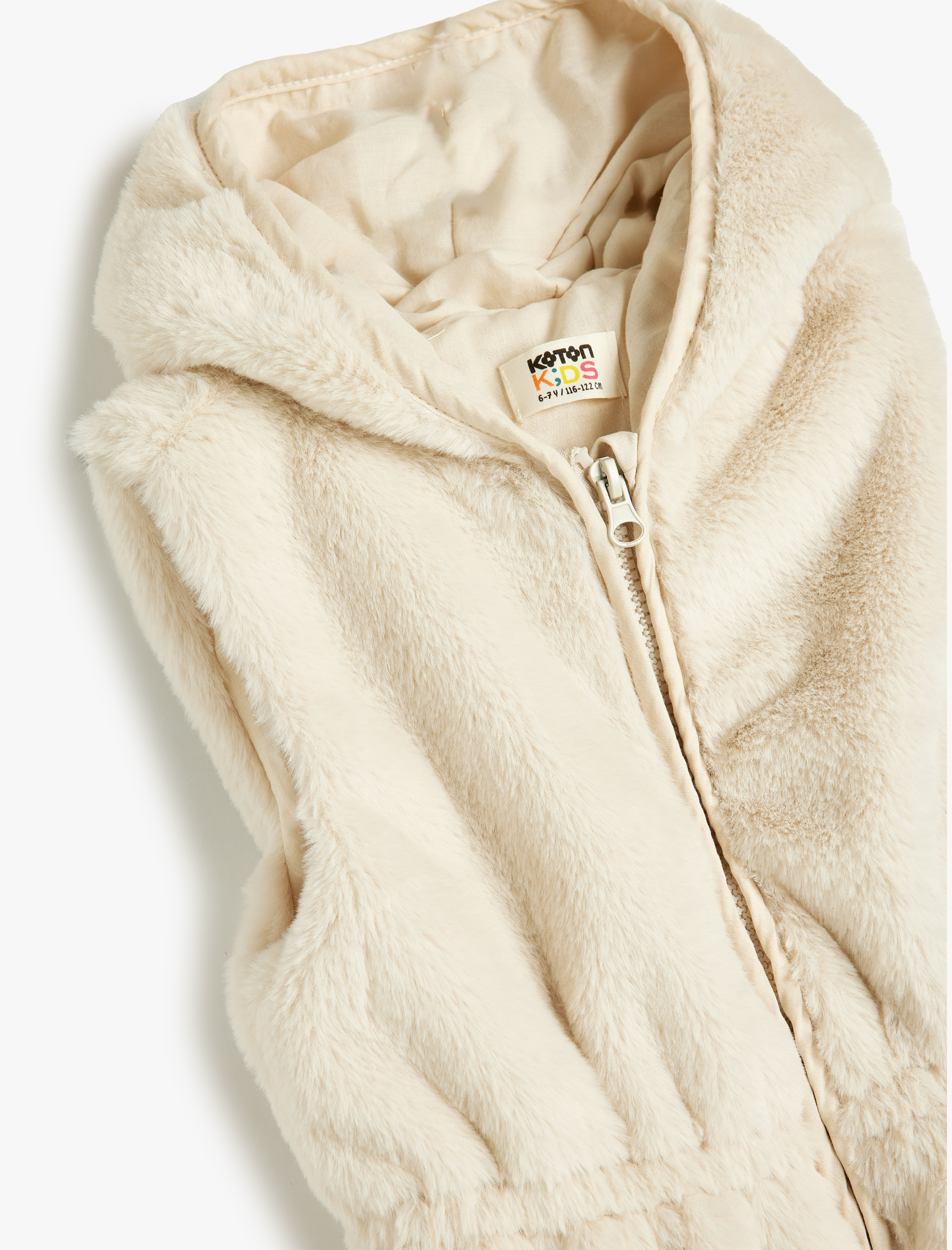  Kız Çocuk Tavşan Kulak Aplikeli Fermuarlı Kapşonlu Peluş Yelek