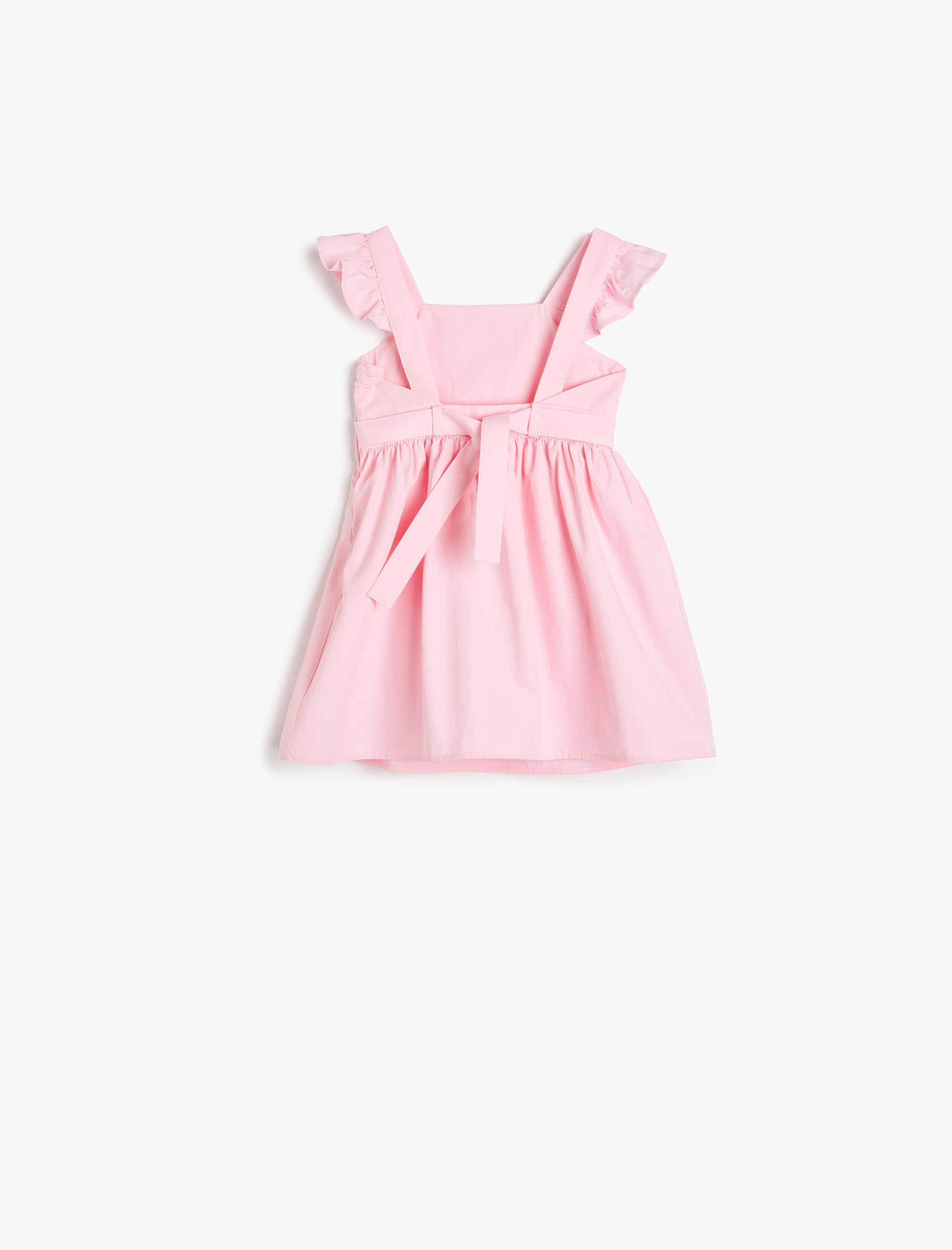  Kız Bebek Elbise Kelebek Kollu Beli Bağcıklı Pamuklu