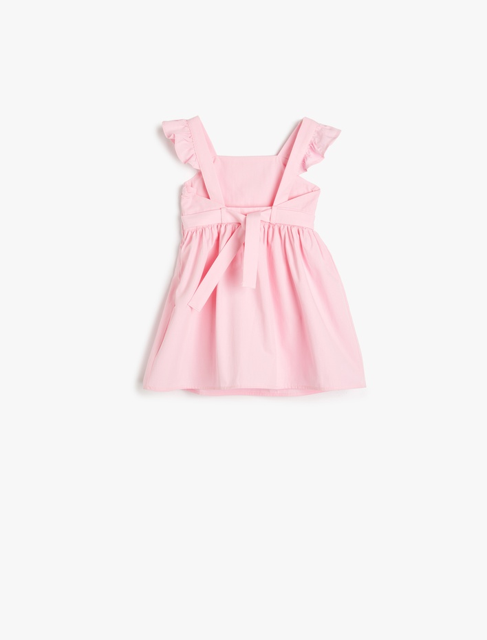 Kız Bebek Elbise Kelebek Kollu Beli Bağcıklı Pamuklu