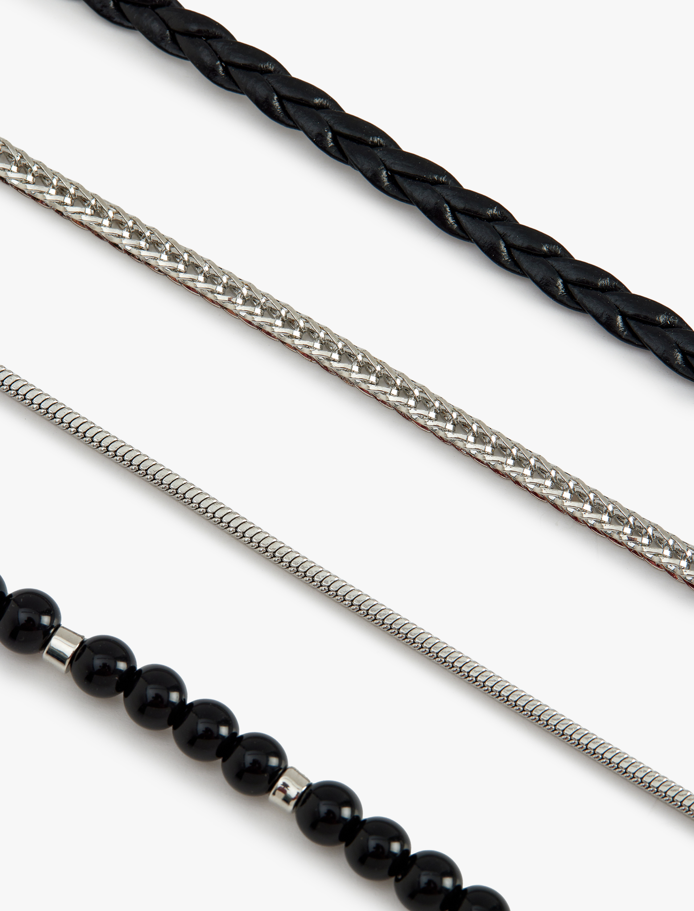  Erkek Boncuklu Suni Deri Zincir 4'lü Bileklik Seti