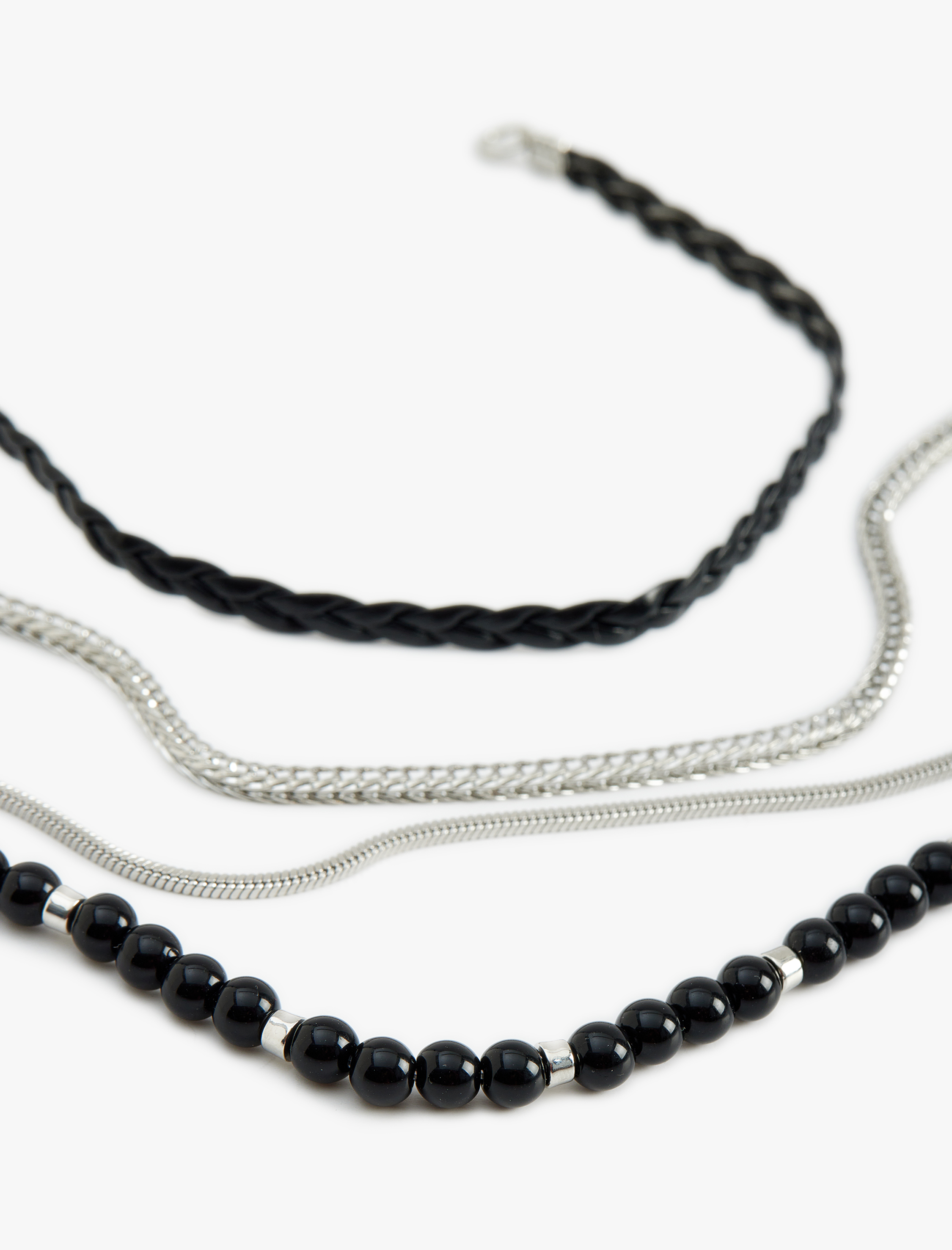  Erkek Boncuklu Suni Deri Zincir 4'lü Bileklik Seti