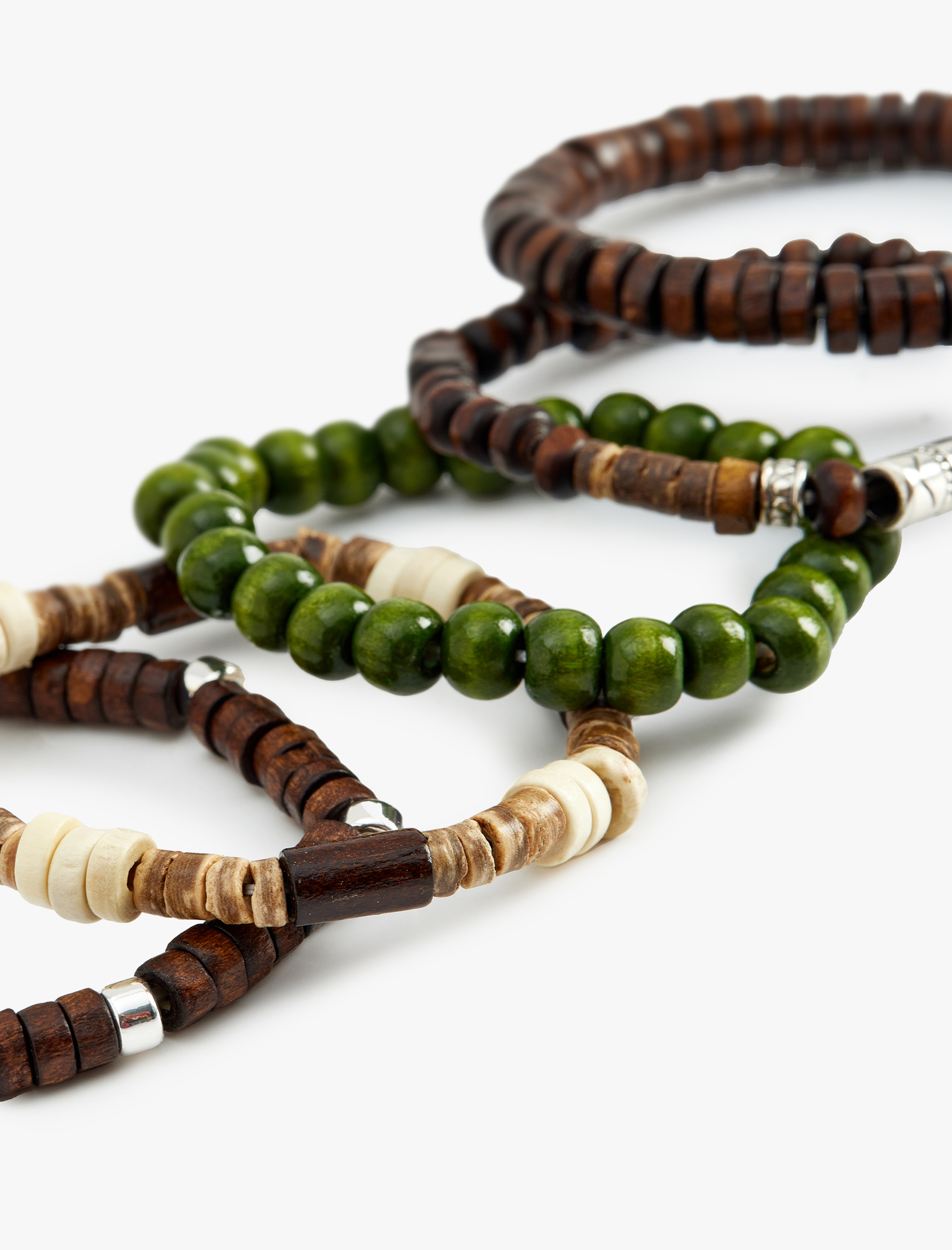  Erkek 5'li Çok Renkli Ahşap Boncuklu Bileklik Seti