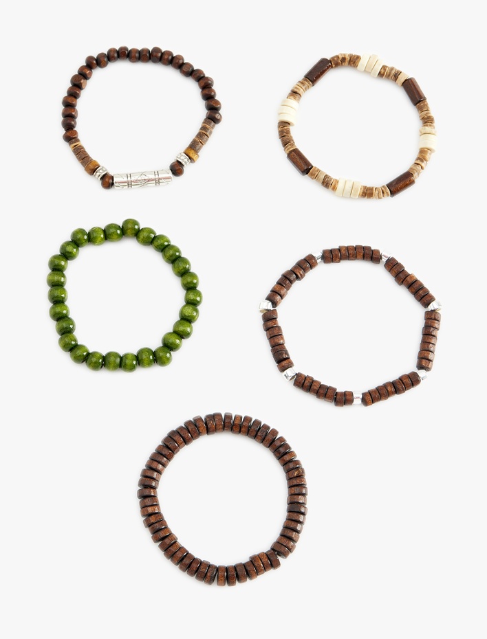 Erkek 5'li Çok Renkli Ahşap Boncuklu Bileklik Seti