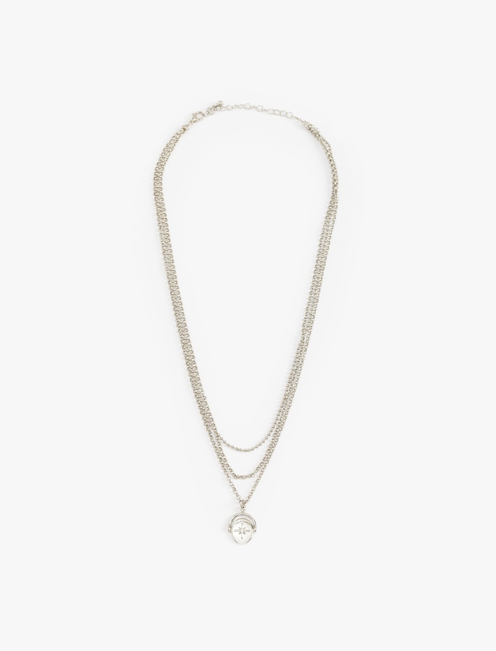 Erkek Charm Detaylı 3'lü Zincir Kolye