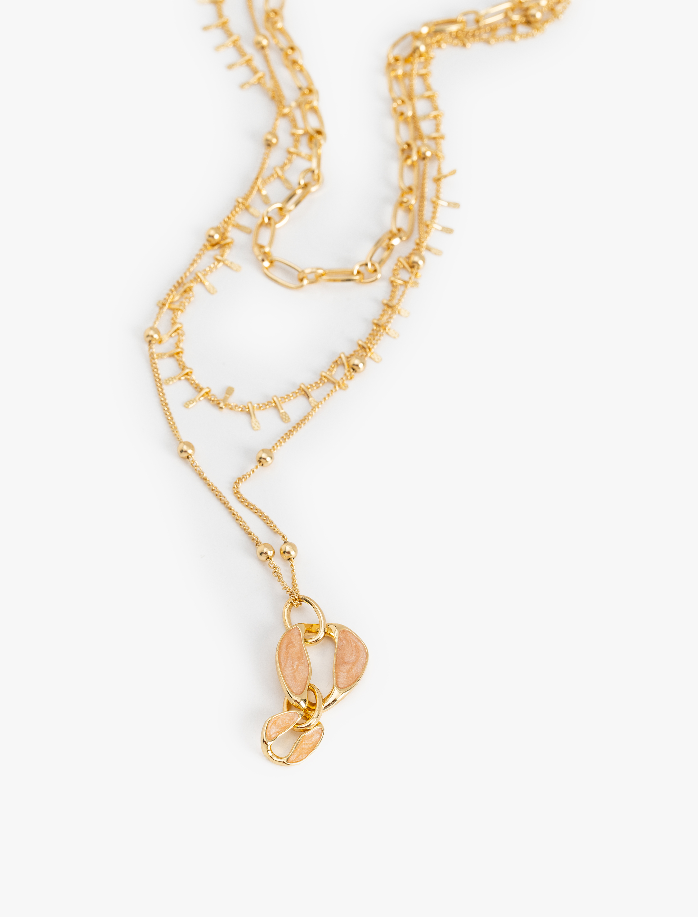  Kadın Charm Detaylı 3 Katmanlı Zincir Kolye