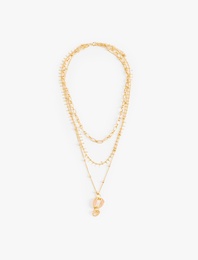 Charm Detaylı 3 Katmanlı Zincir Kolye