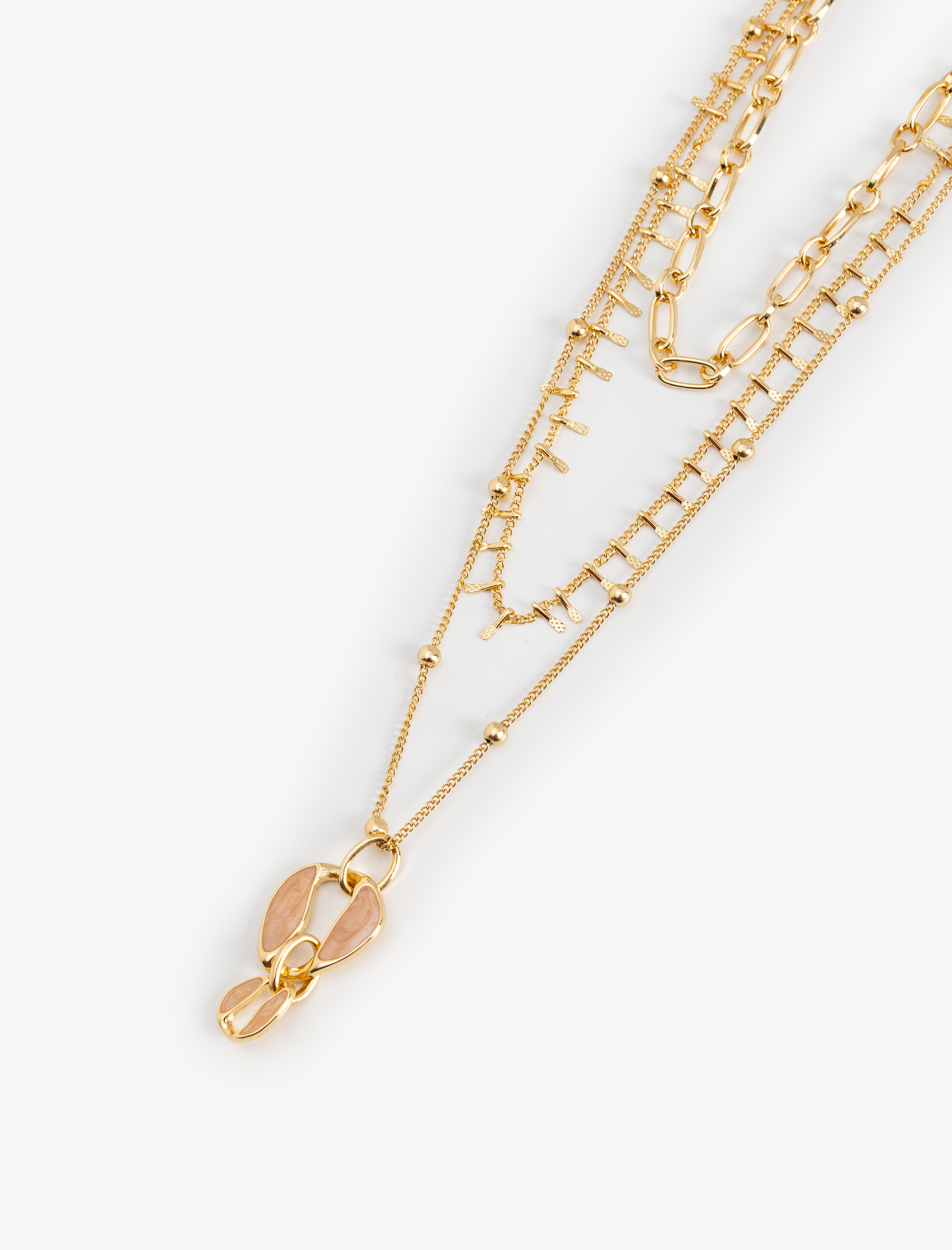  Kadın Charm Detaylı 3 Katmanlı Zincir Kolye