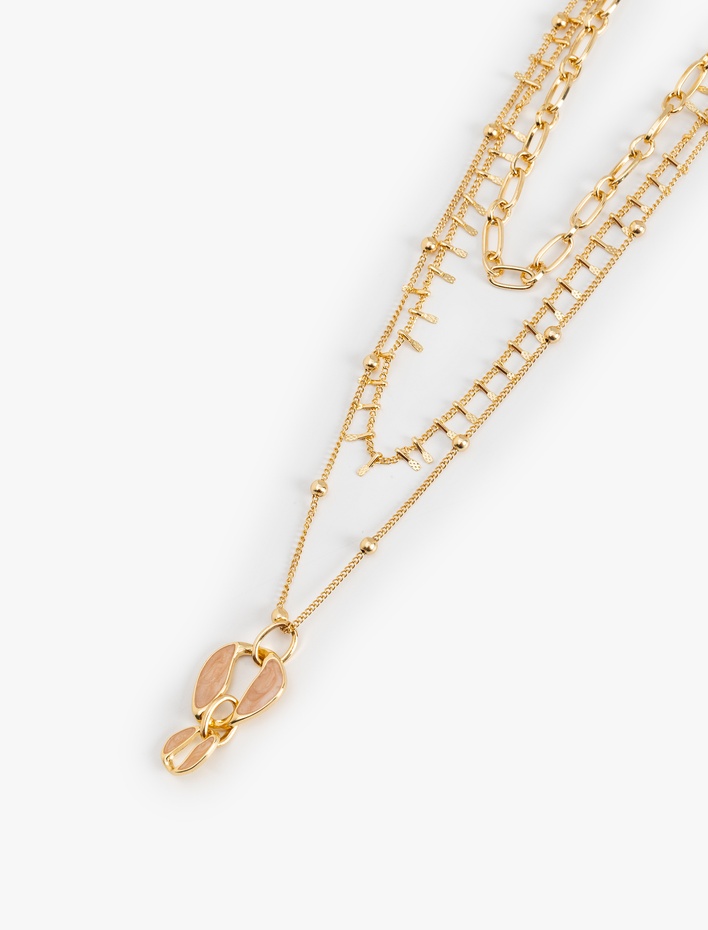 Kadın Charm Detaylı 3 Katmanlı Zincir Kolye