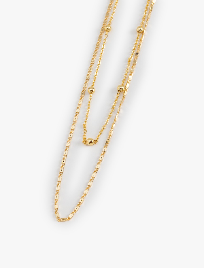 Kadın Çift Sıra Zincir Detaylı Kolye